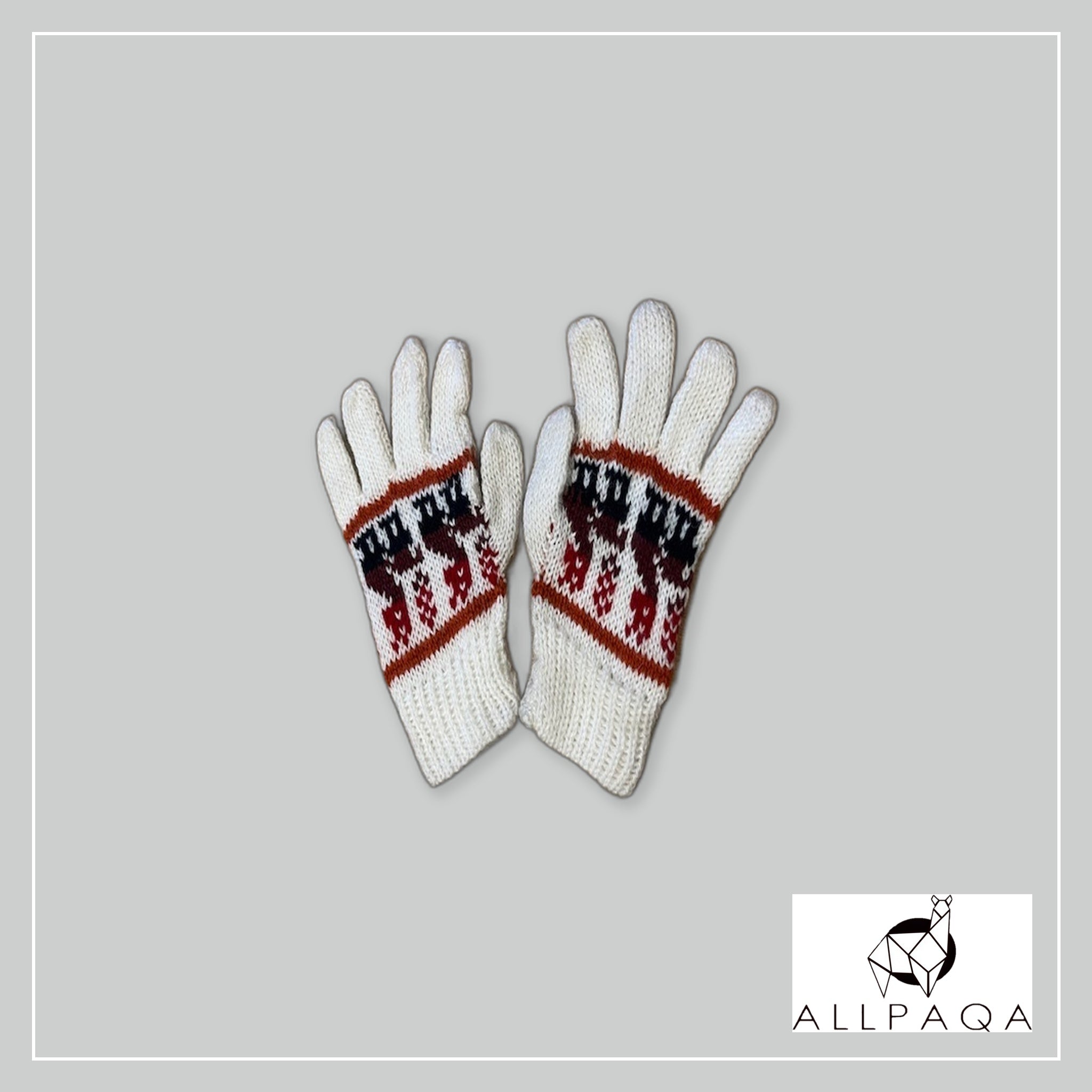Kids Gloves - White with Alpacas