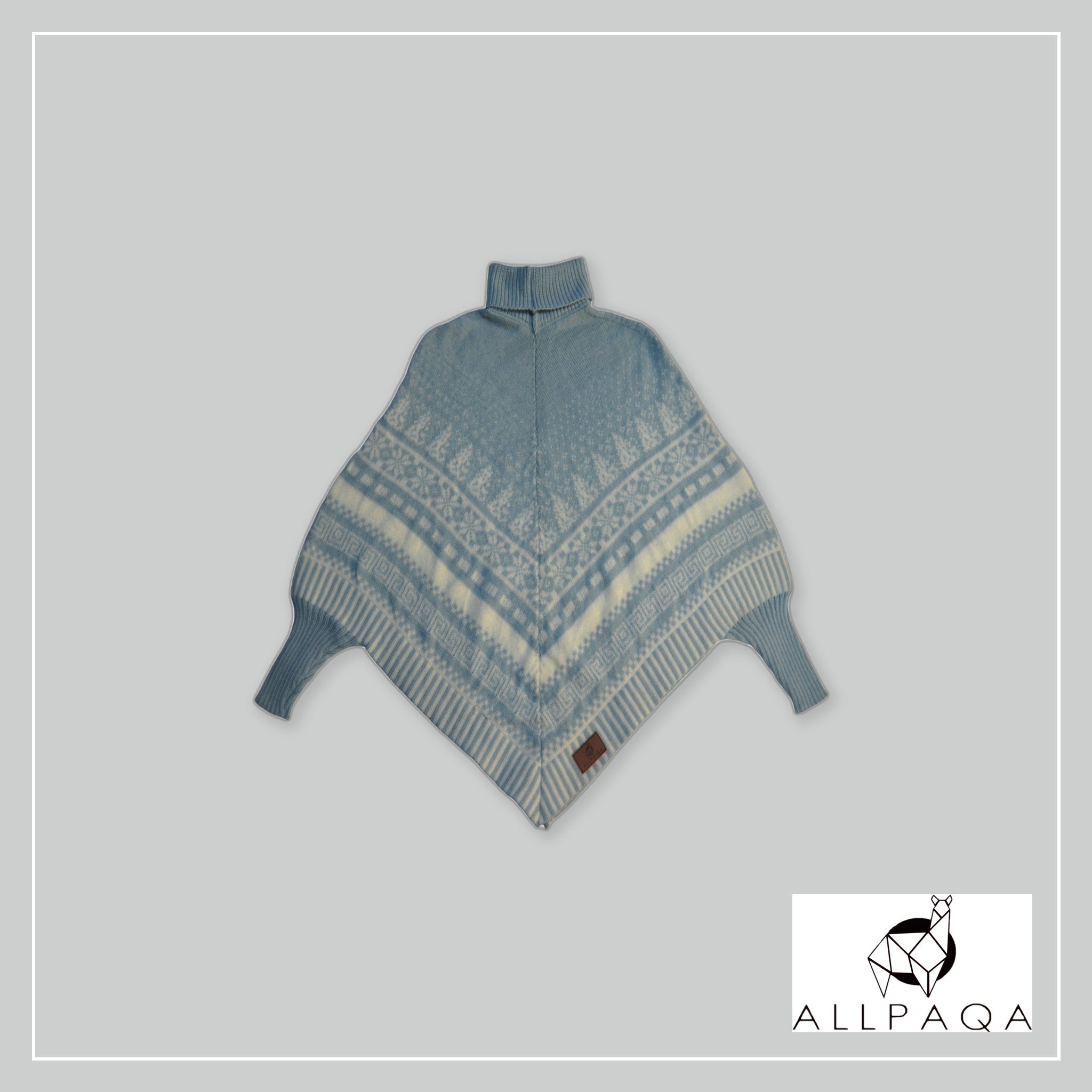 Poncho with Sleeves - Light Blue and White