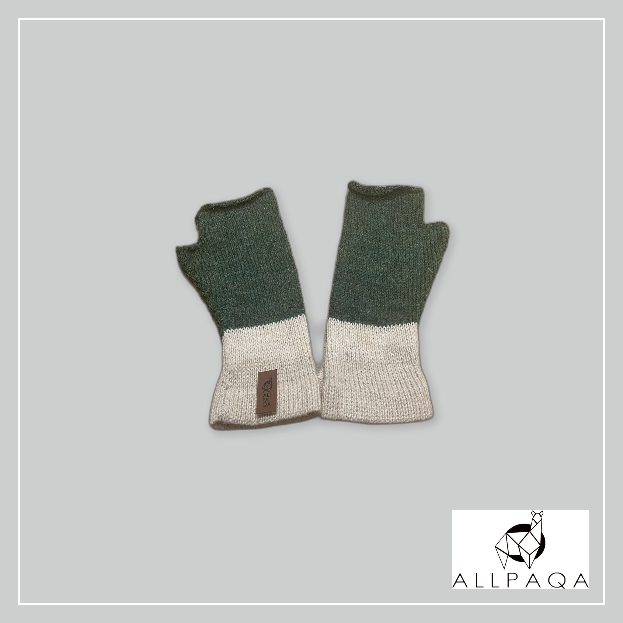 Fingerless glove - Green and cream