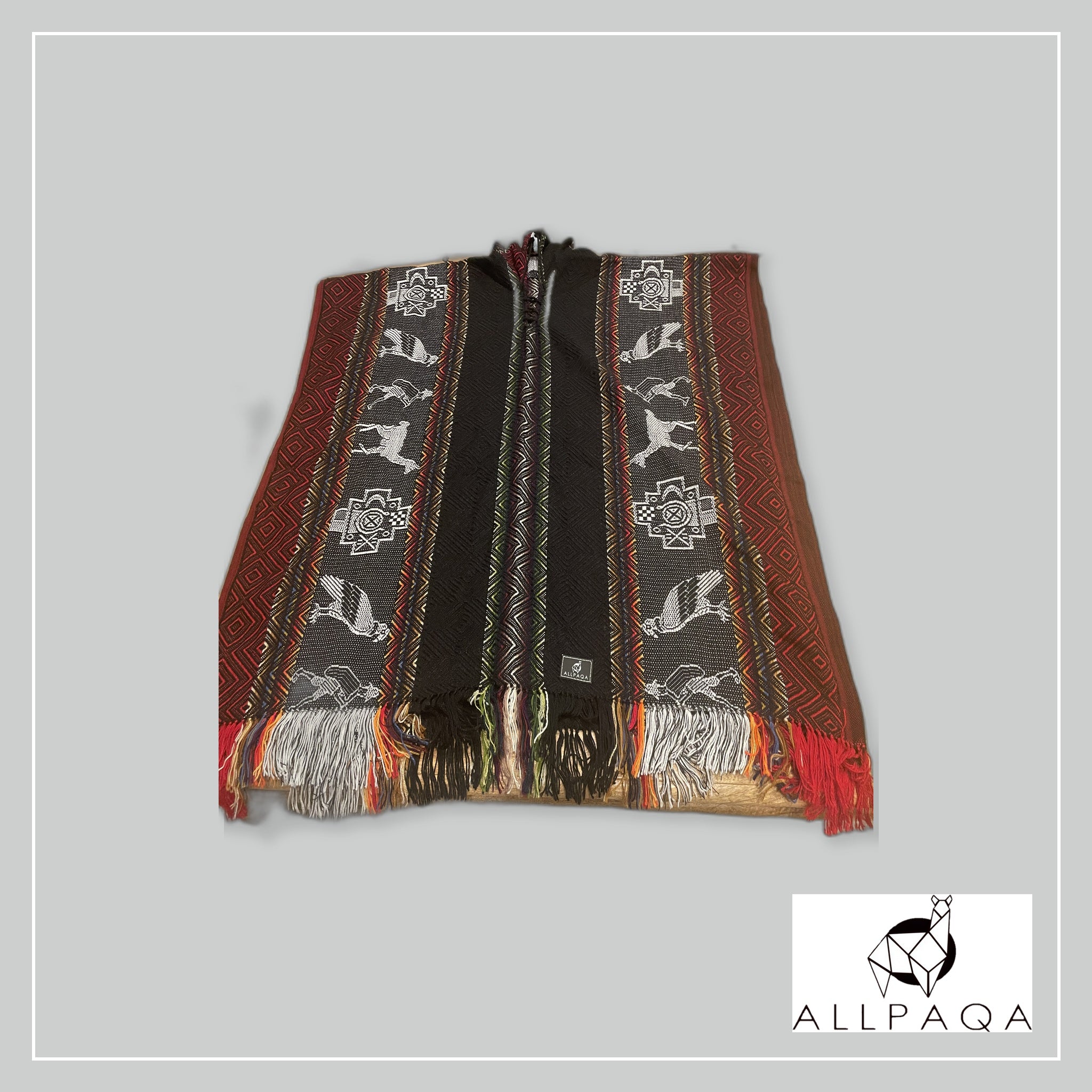 Poncho - Black with gray and red
