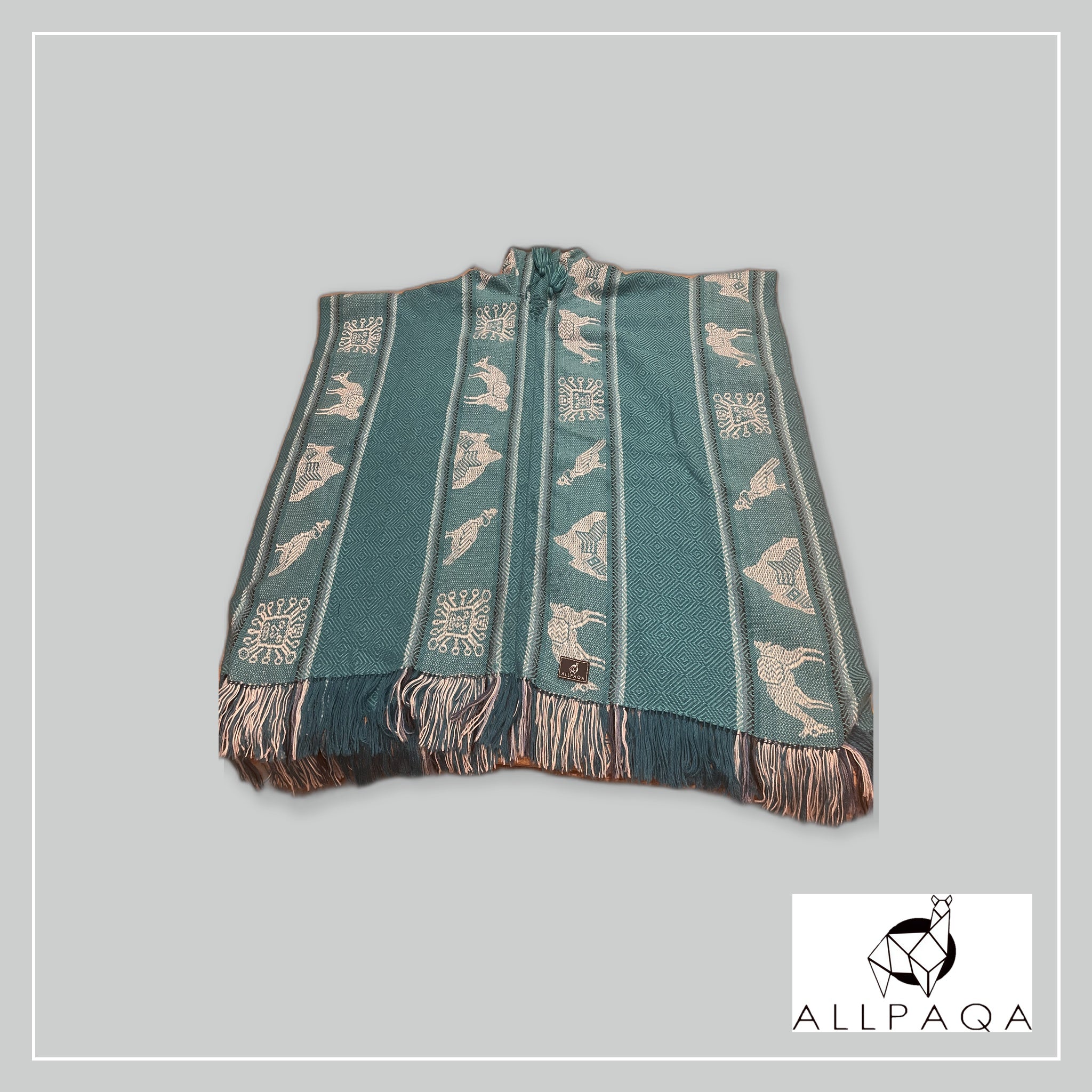 Poncho - Green turquoise and grey