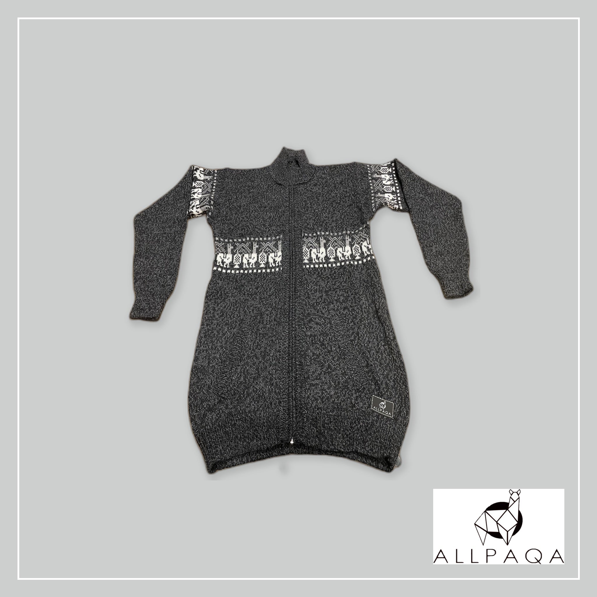 Zip-up Cardigan plain - Dark gray with alpacas
