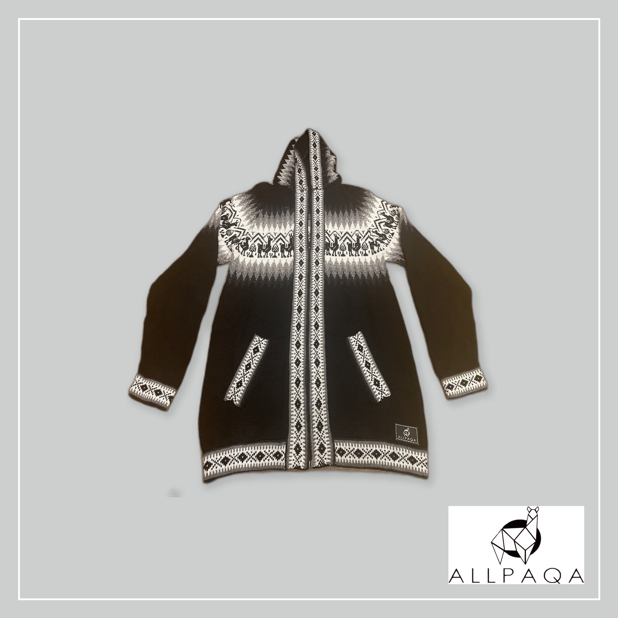 Zip-up hoodie - Black with gray and white