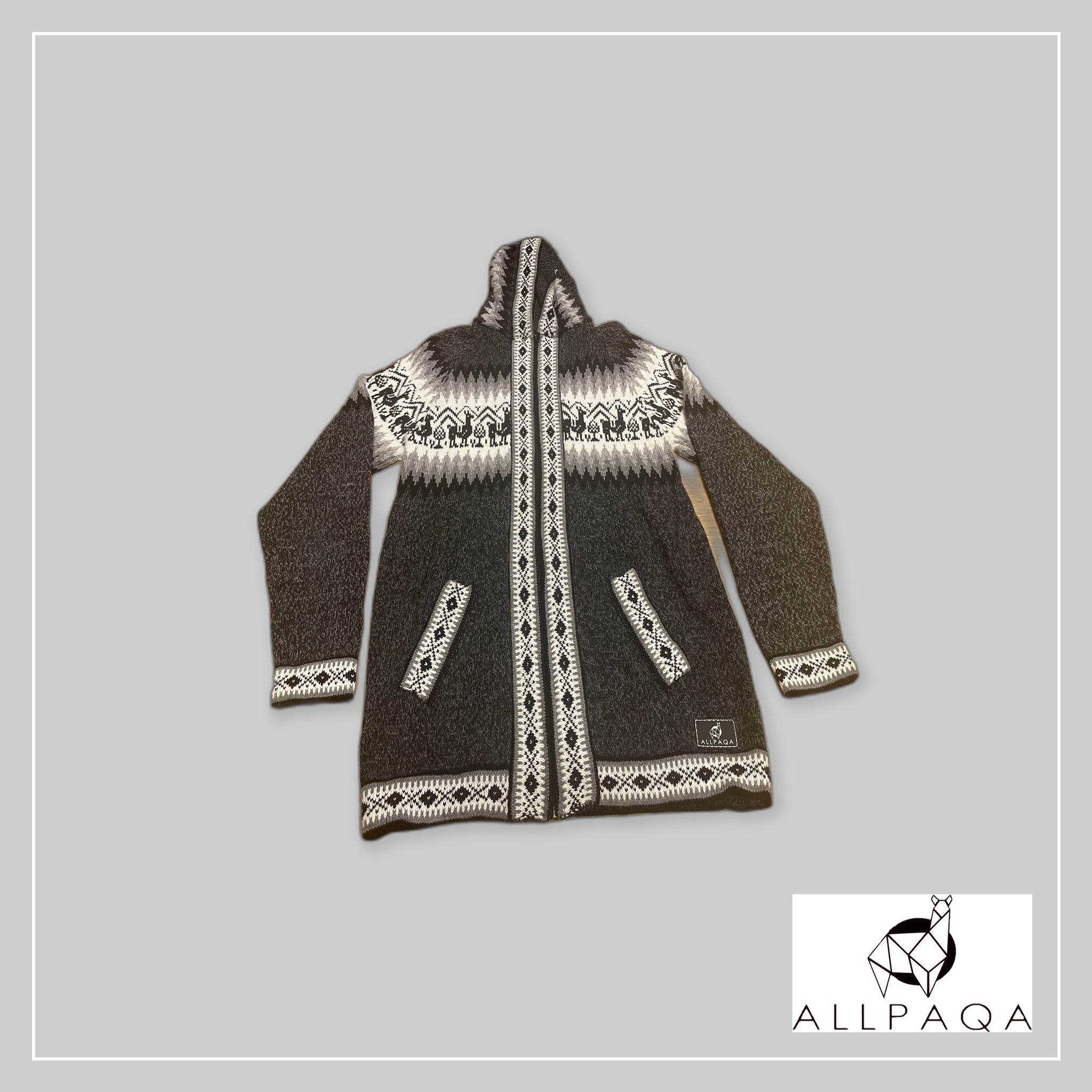 Zip-up hoodie - Dark gray with black and white